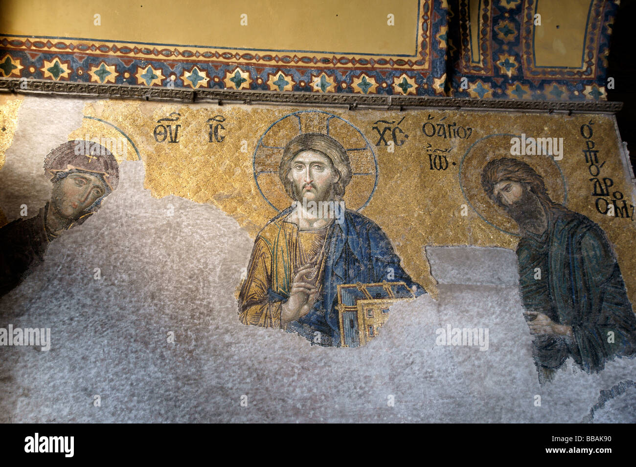 Byzantine Mosaic of Christ the Pantocrator in Aya Sofia Museum Sultanahmet Istanbul Turkey (c) Marc Jackson Photography Stock Photo