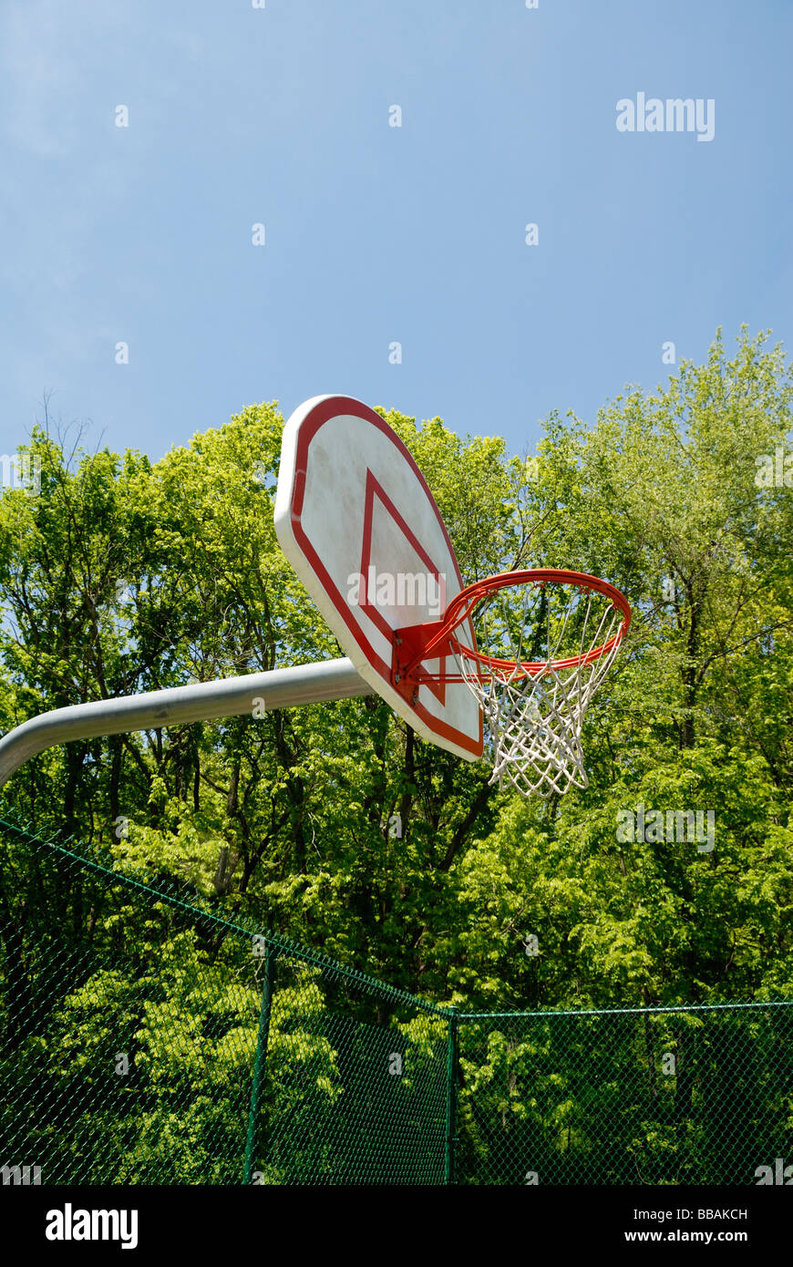 basketball hoop and backboard with net and rim Stock Photo