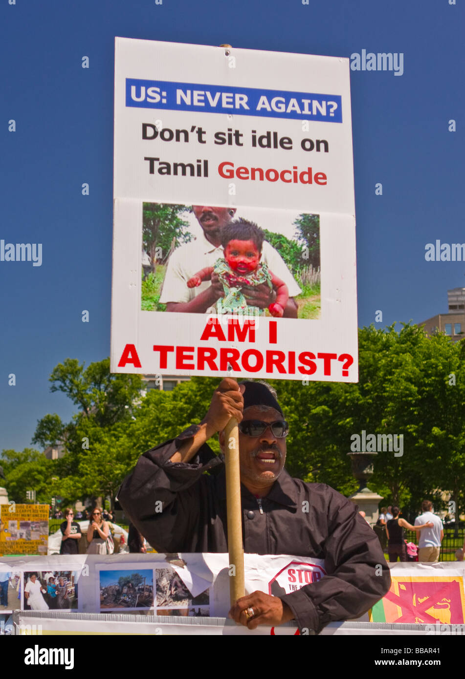WASHINGTON DC USA Protestor from the group Tamils Against Genocide demonstrating near White House Stock Photo