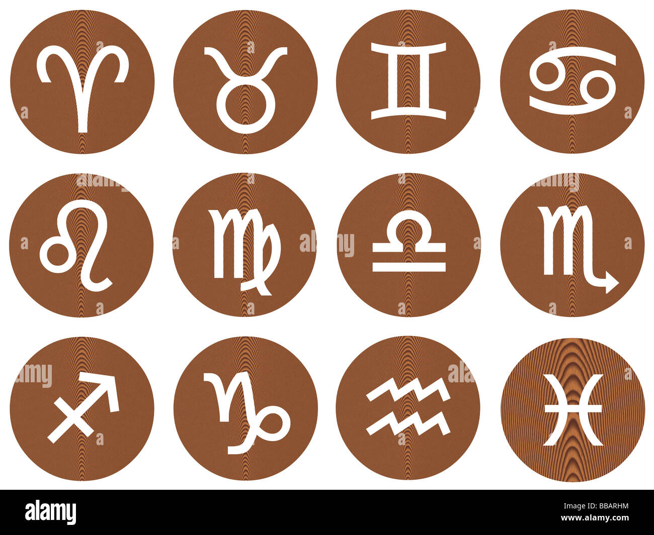 Wooden framed zodiac signs Stock Photo