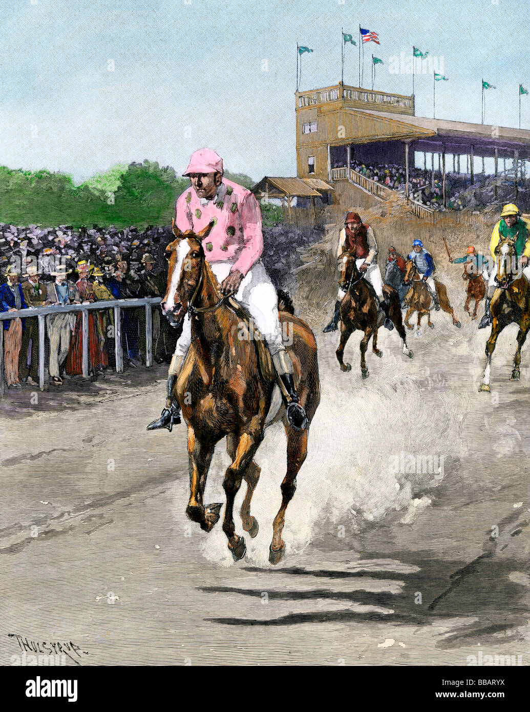 American race track 1880s. Hand-colored halftone of an illustration Stock Photo