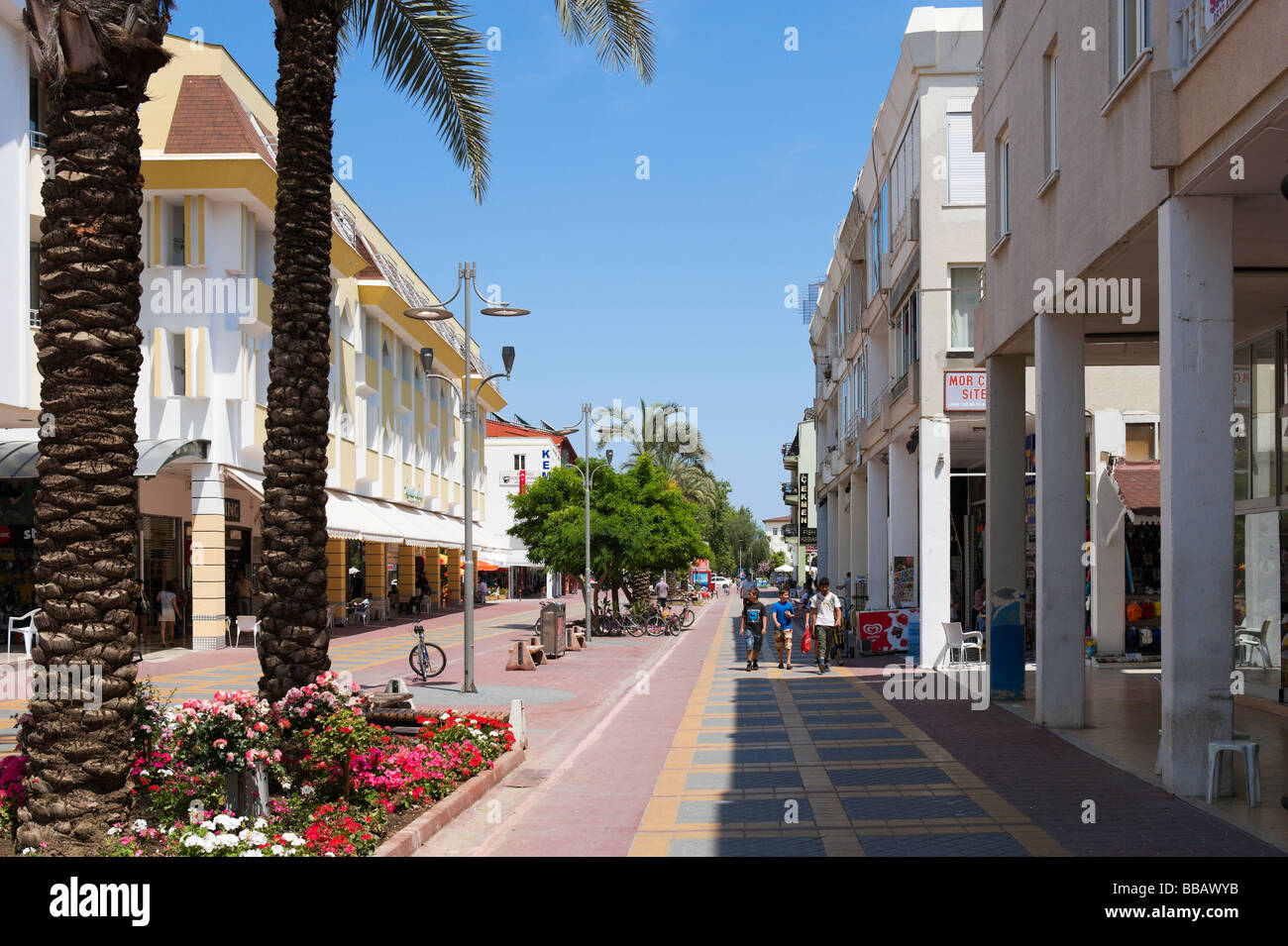 Shops on Marina Boulevard in the Town Centre, Kemer, Mediterranean Coast, Turkey Stock Photo