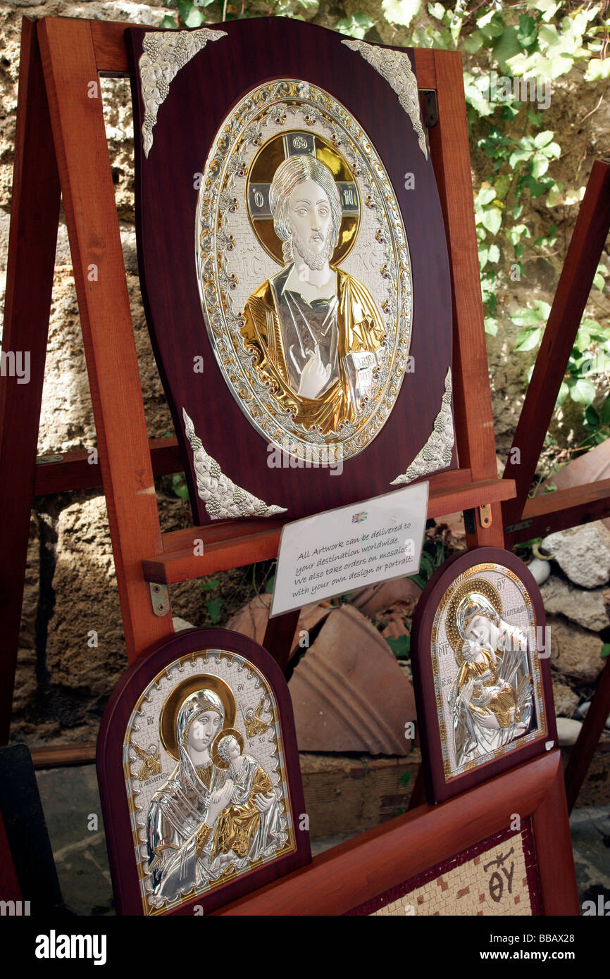 Greek Orthodox Icons onsale the Old Town Rhodes Greece (c) Marc Jackson Photography Stock Photo