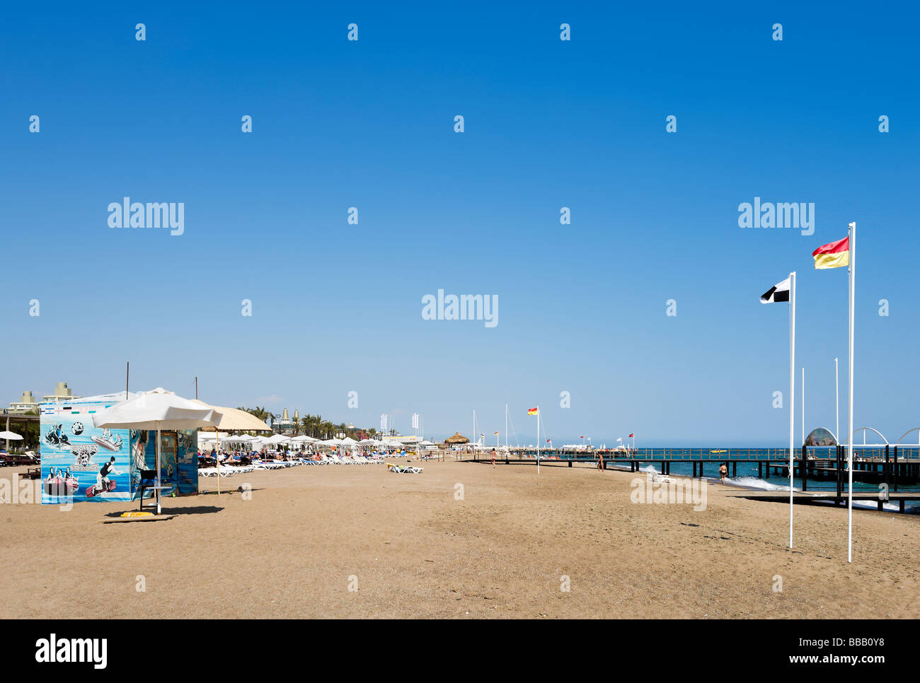 Beach outside the Barut Lara Hotel, Lara Beach, near Antalya, Mediterranean Coast, Turkey Stock Photo