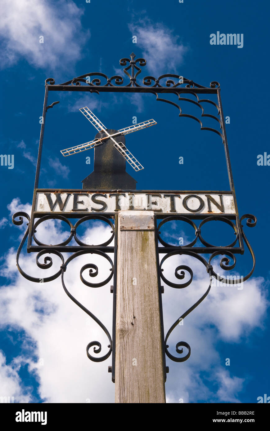 The village sign in  Westleton,Suffolk,Uk Stock Photo