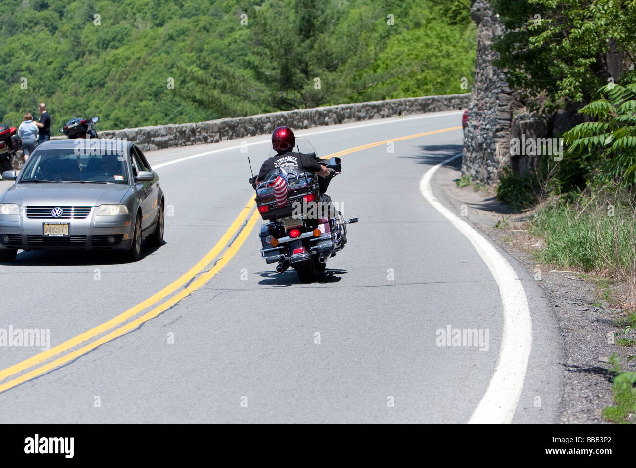 A motorbike motorcycle driving the winding road at Hawks Nest New York