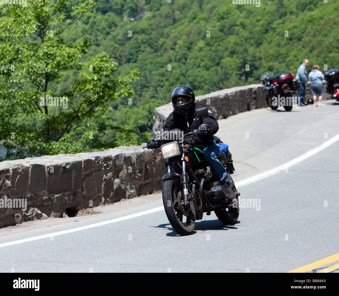A motorbike motorcycle driving the winding road at Hawks Nest New York