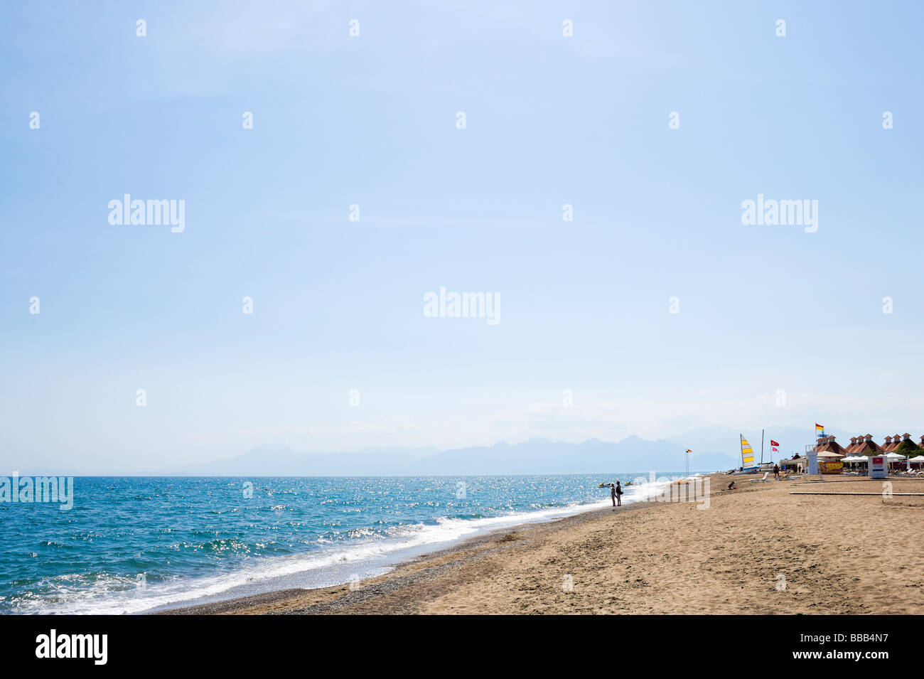 Beach outside the Barut Lara Hotel, Lara Beach, near Antalya, Mediterranean Coast, Turkey Stock Photo