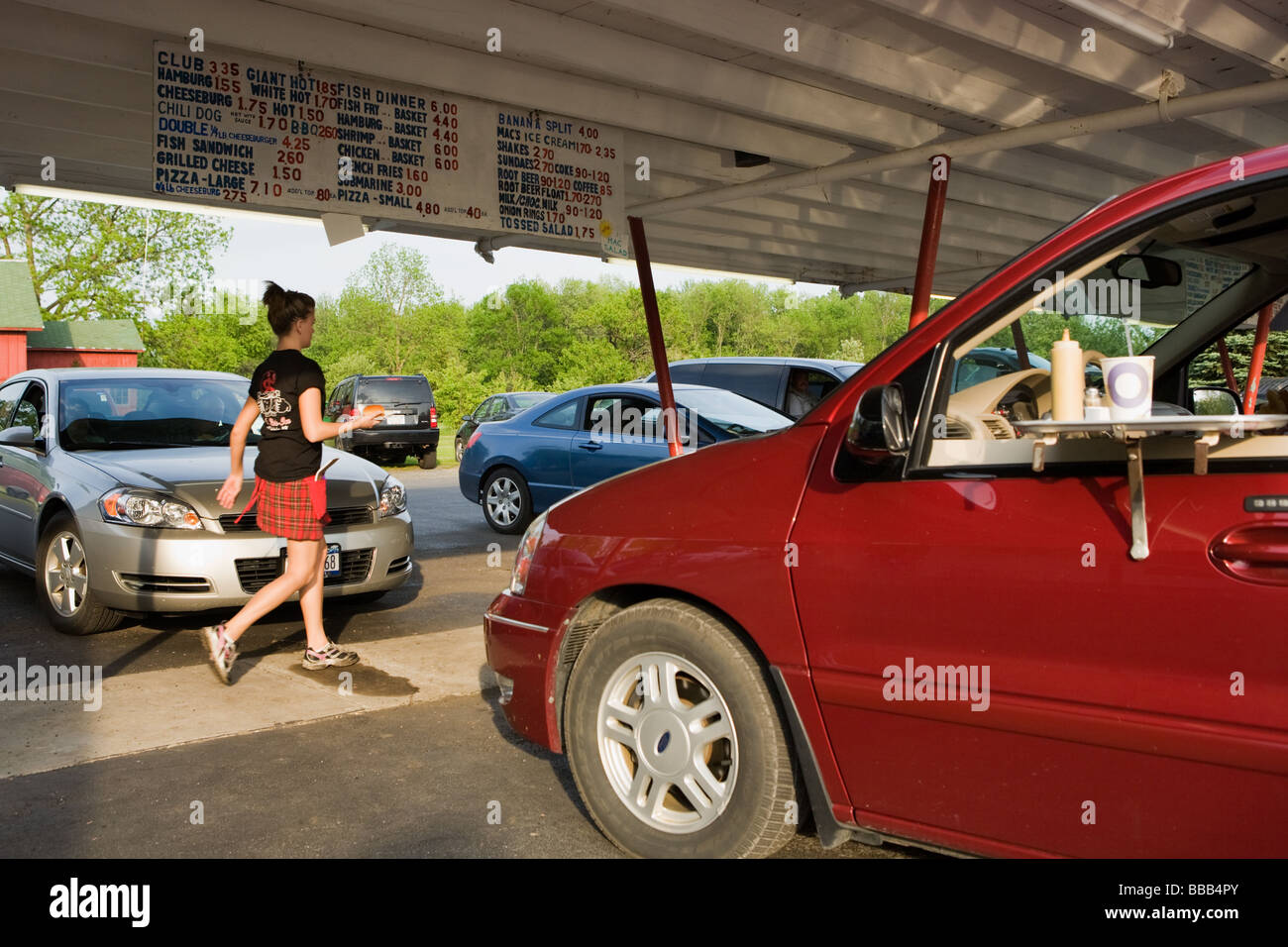 Car service at Mac's Drive In Waterloo New York Seneca County Finger Lakes Region Stock Photo