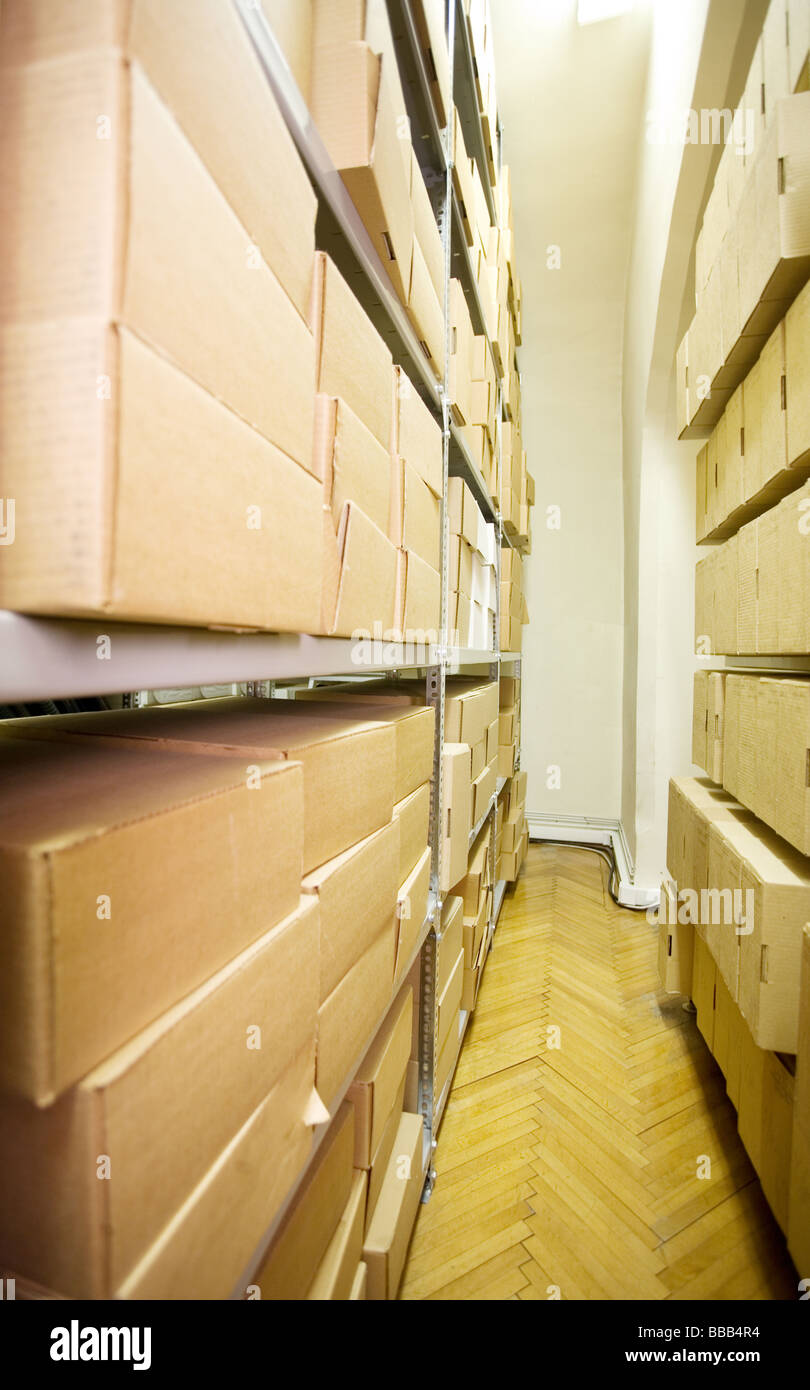 boxes on the shelf Stock Photo Alamy
