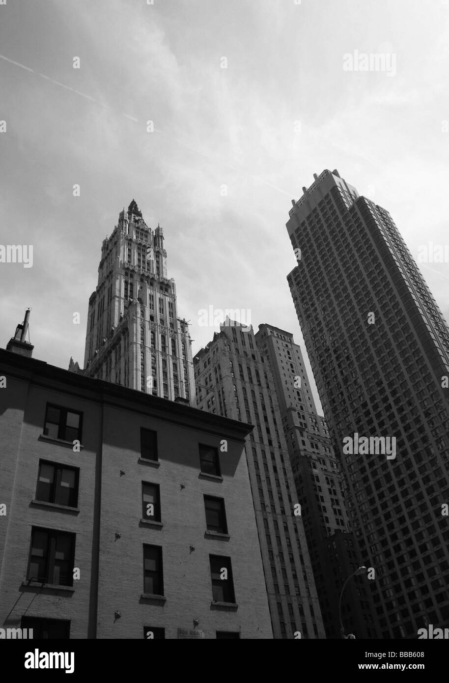 Lower Manhattan skyscrapers including the Woolworth Building. Stock Photo