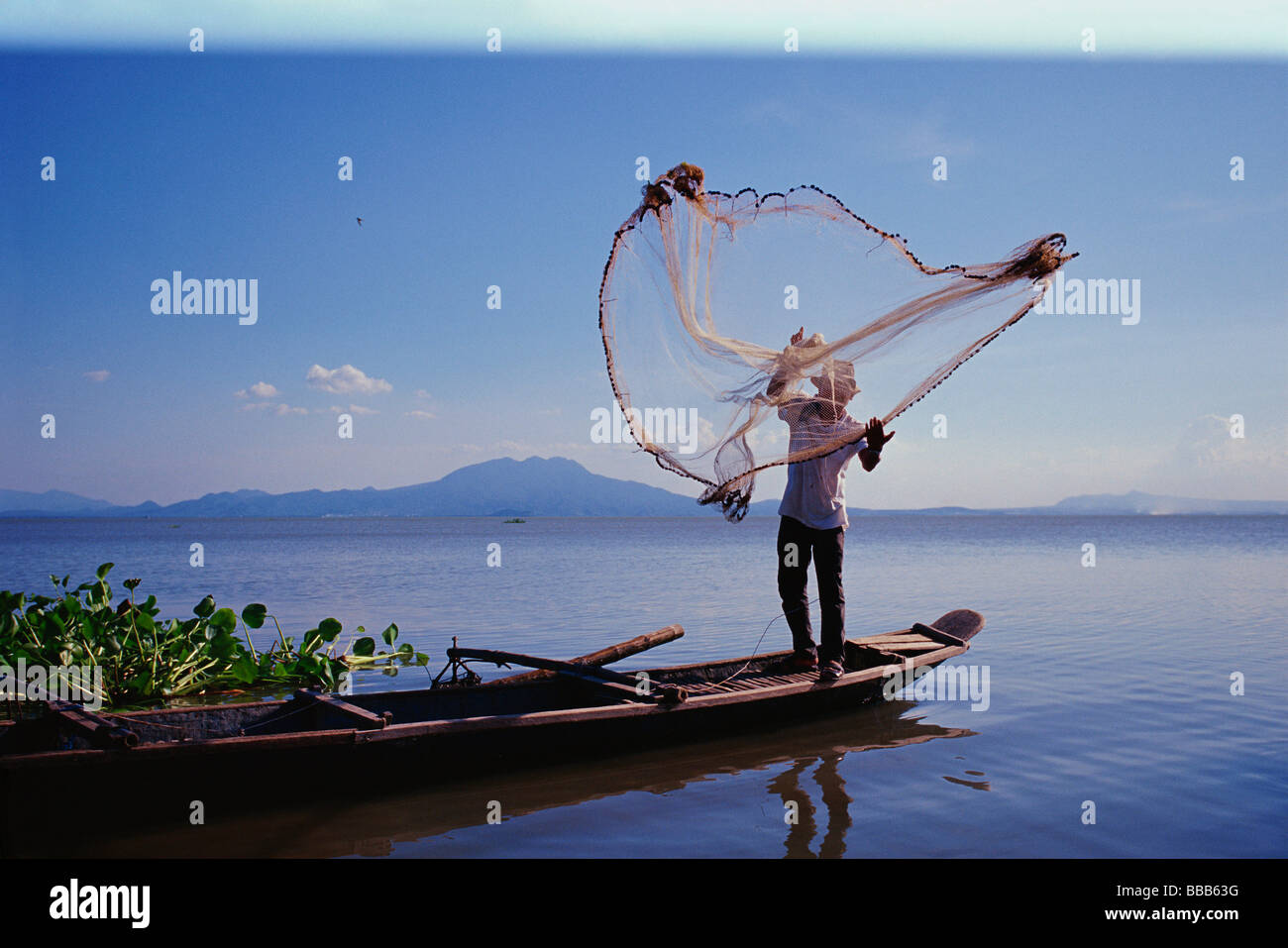 Fisherman fishing at Majayjay Rizal, Philippines Stock Photo