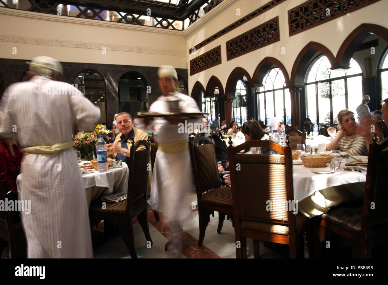 Inside Naranj restaurant one of the best restaurants in Damascus Stock Photo