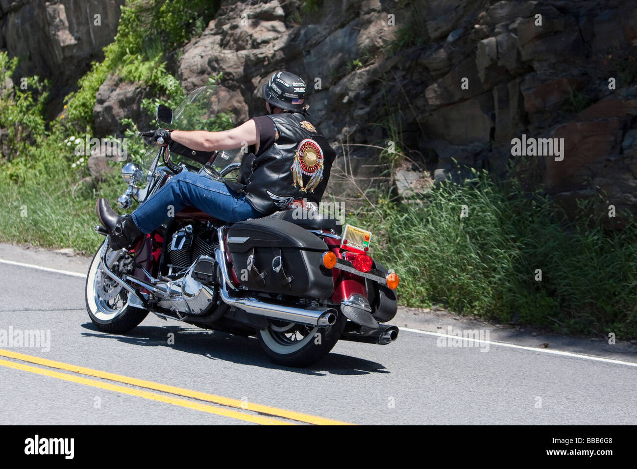 A motorbike motorcycle driving the winding road at Hawks Nest New York