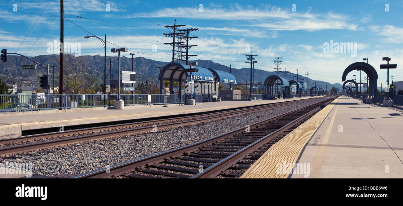 Amtrak, Metrolink, rail station Bob Hope Airport, Burbank, California, Panorama Stock Photo