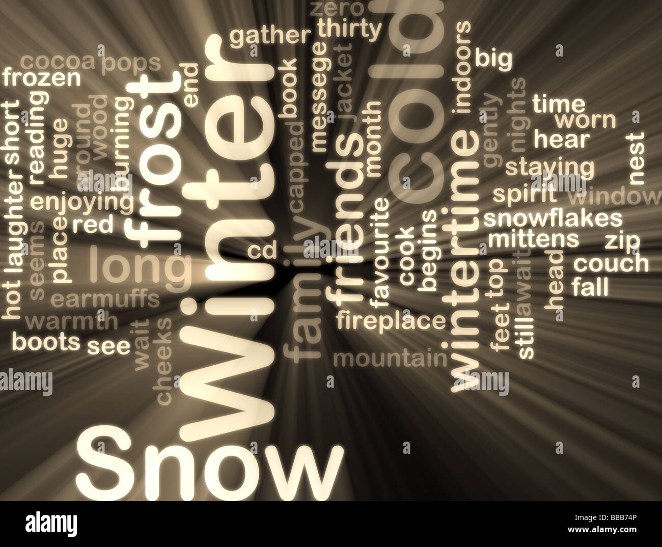 Word cloud concept illustration of winter season glowing neon light ...