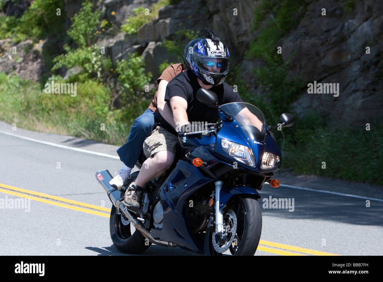 A motorbike motorcycle driving the winding road at Hawks Nest New York