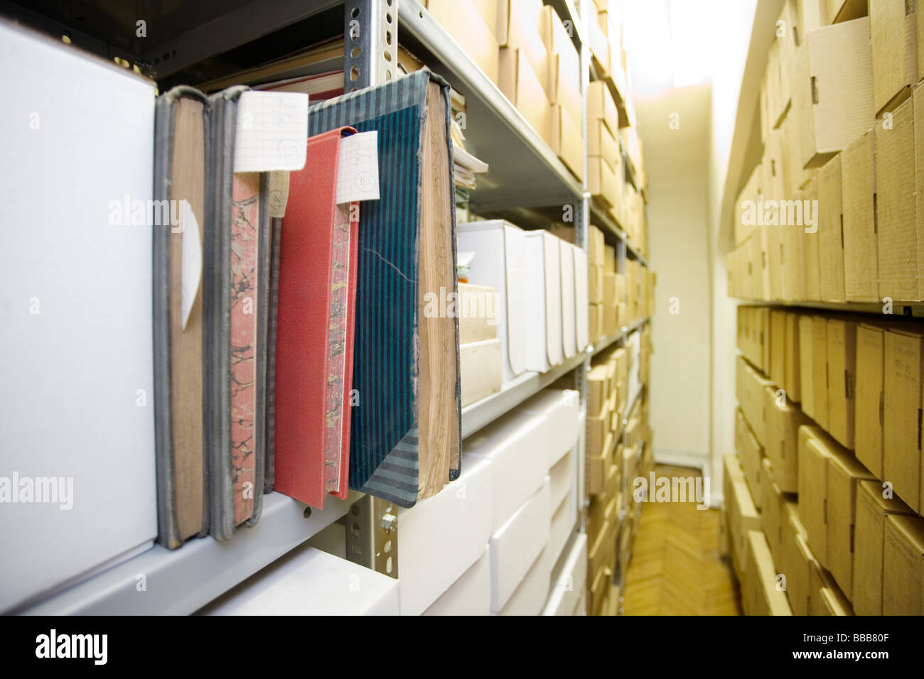 boxes on the shelf Stock Photo Alamy