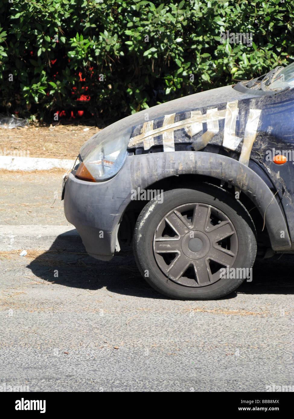 temporary repair for broken car hood wing side Stock Photo Alamy