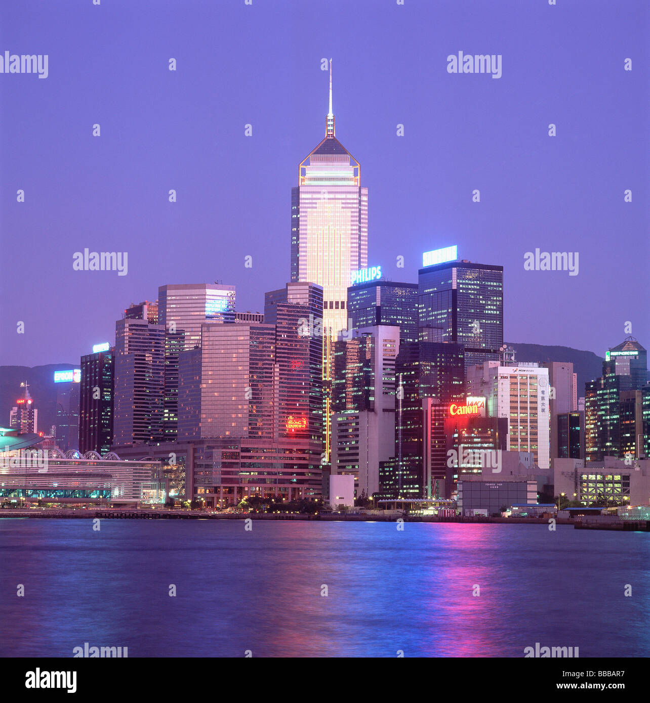 Hong Kong, Wanchai, View of Wanchai North at dusk, showing Central ...