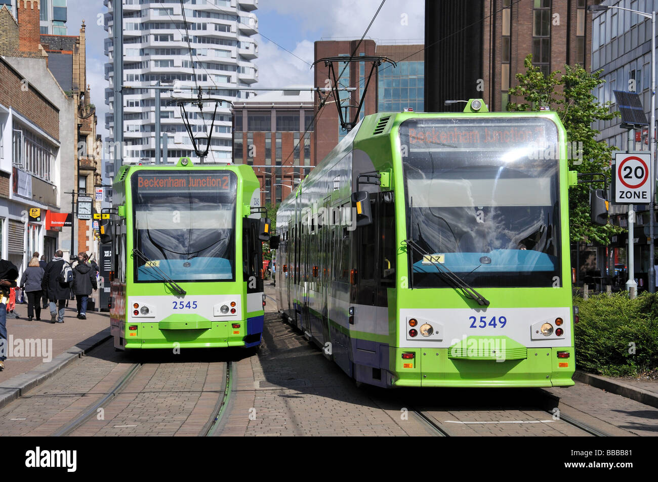 Tramlink trains, George Street, Croydon, London Borough of Croydon, Greater London, England, United Kingdom Stock Photo