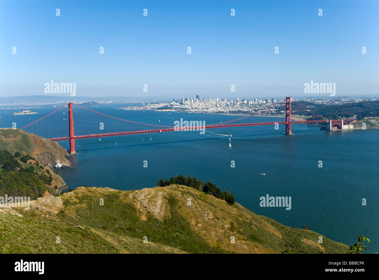 California: San Francisco's Golden Gate Bridge, viewed from Marin Headlands. Stock Photo