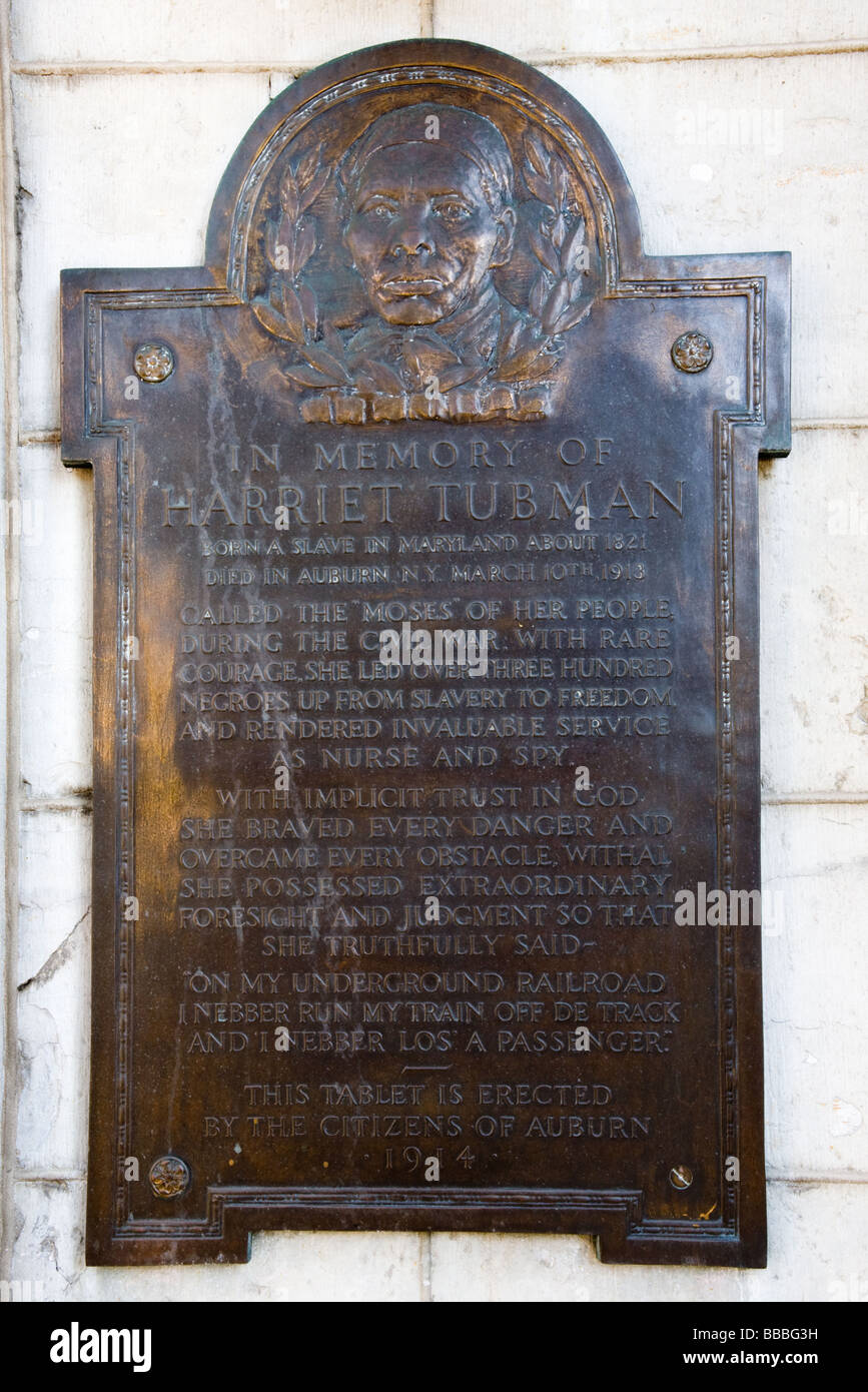 Plaque dedicated to abolitionist Harriet Tubman at Cayuga County