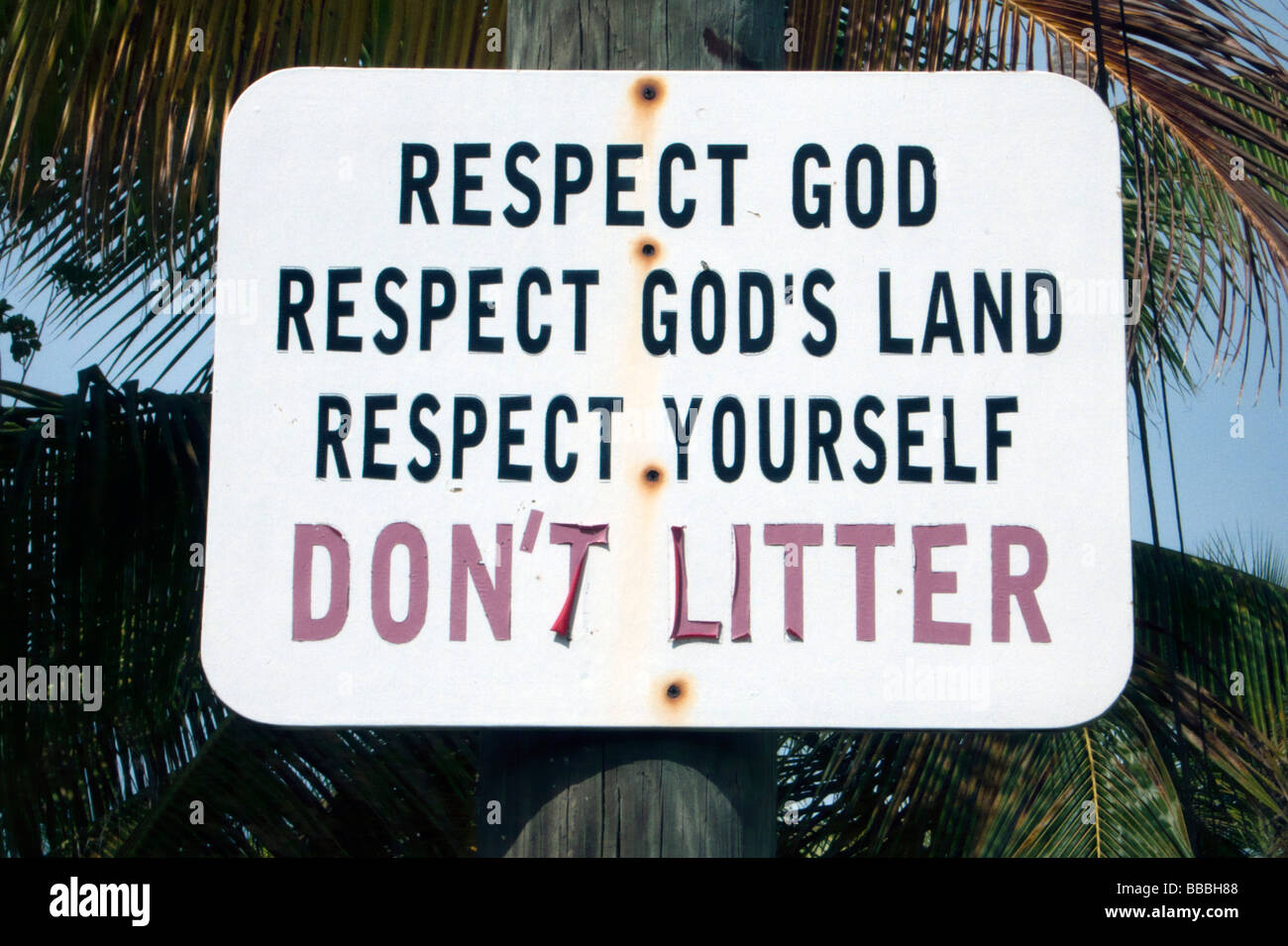 Religious Do No Litter sign Nevis Caribbean island Stock Photo