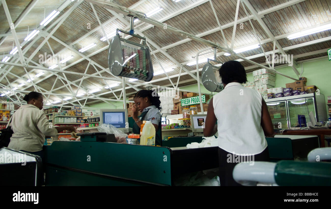 Modern supermarket check out Basseterre St Kitts Stock Photo Alamy