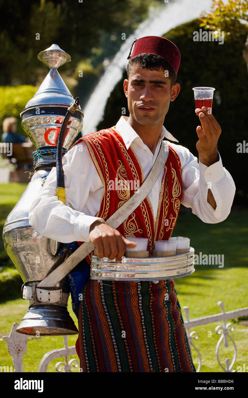 Tea Vendor in Front of the Blue Mosque; Istanbul, Turkey Stock Photo