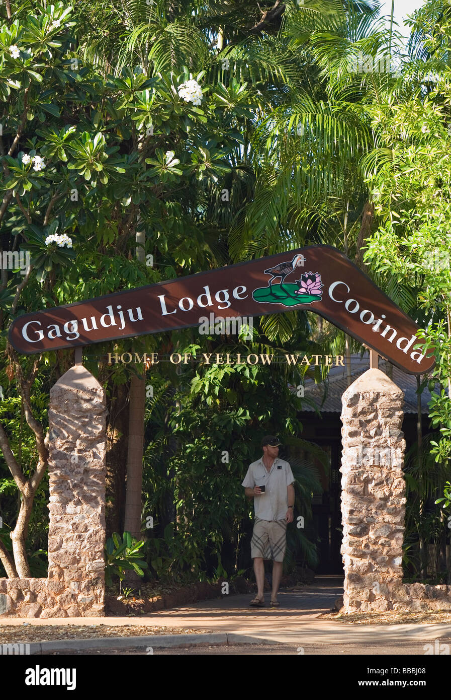 Entrance to Gagudju Lodge at Cooinda.  Kakadu National Park, Northern Territory, AUSTRALIA Stock Photo