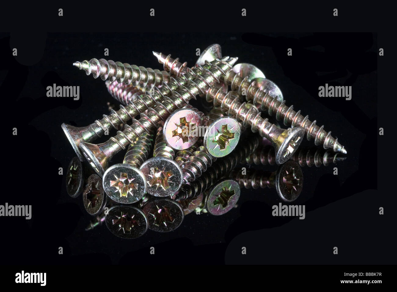 screws isolated on black background Stock Photo