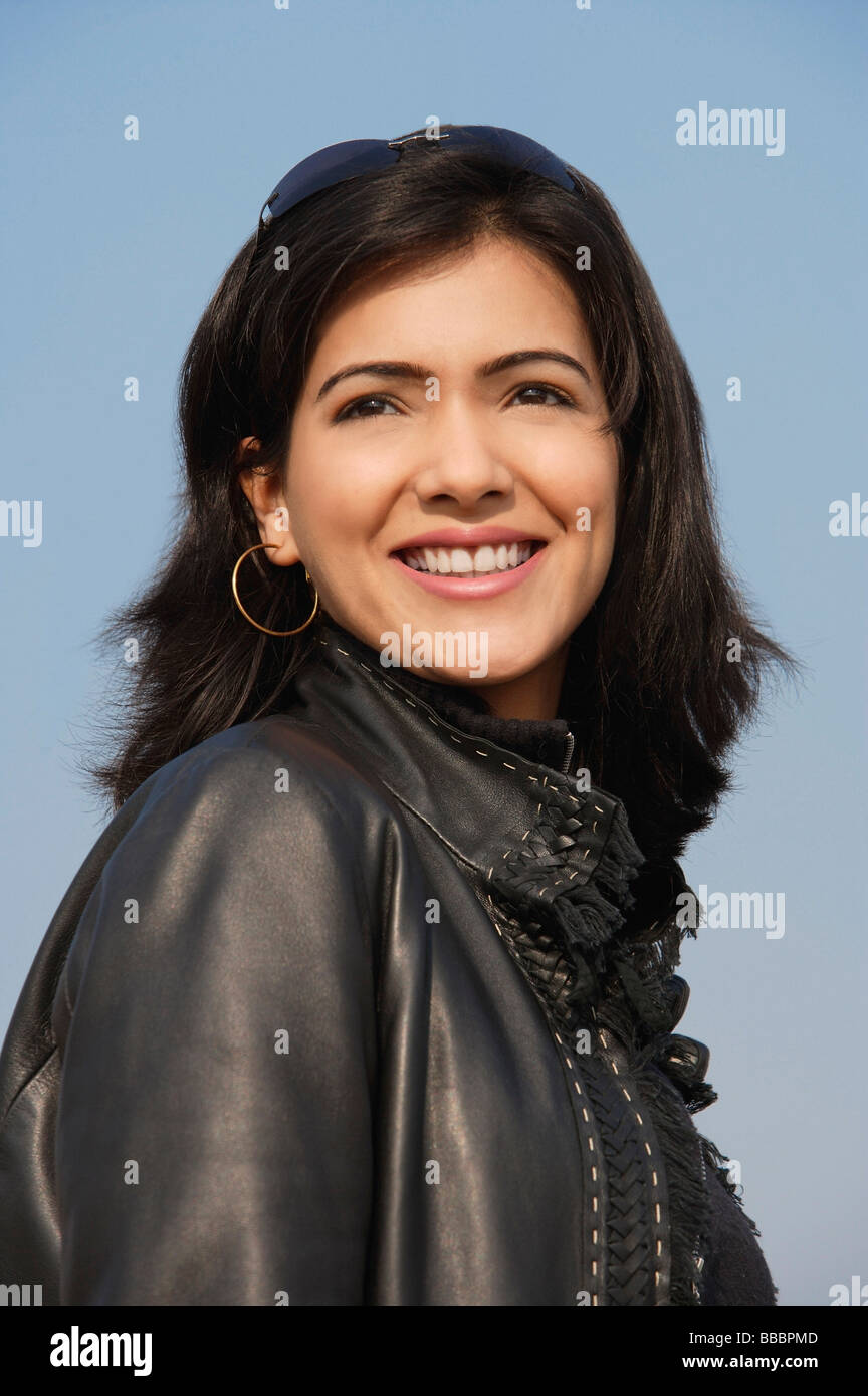 Woman in black leather jacket hi-res stock photography and images - Alamy