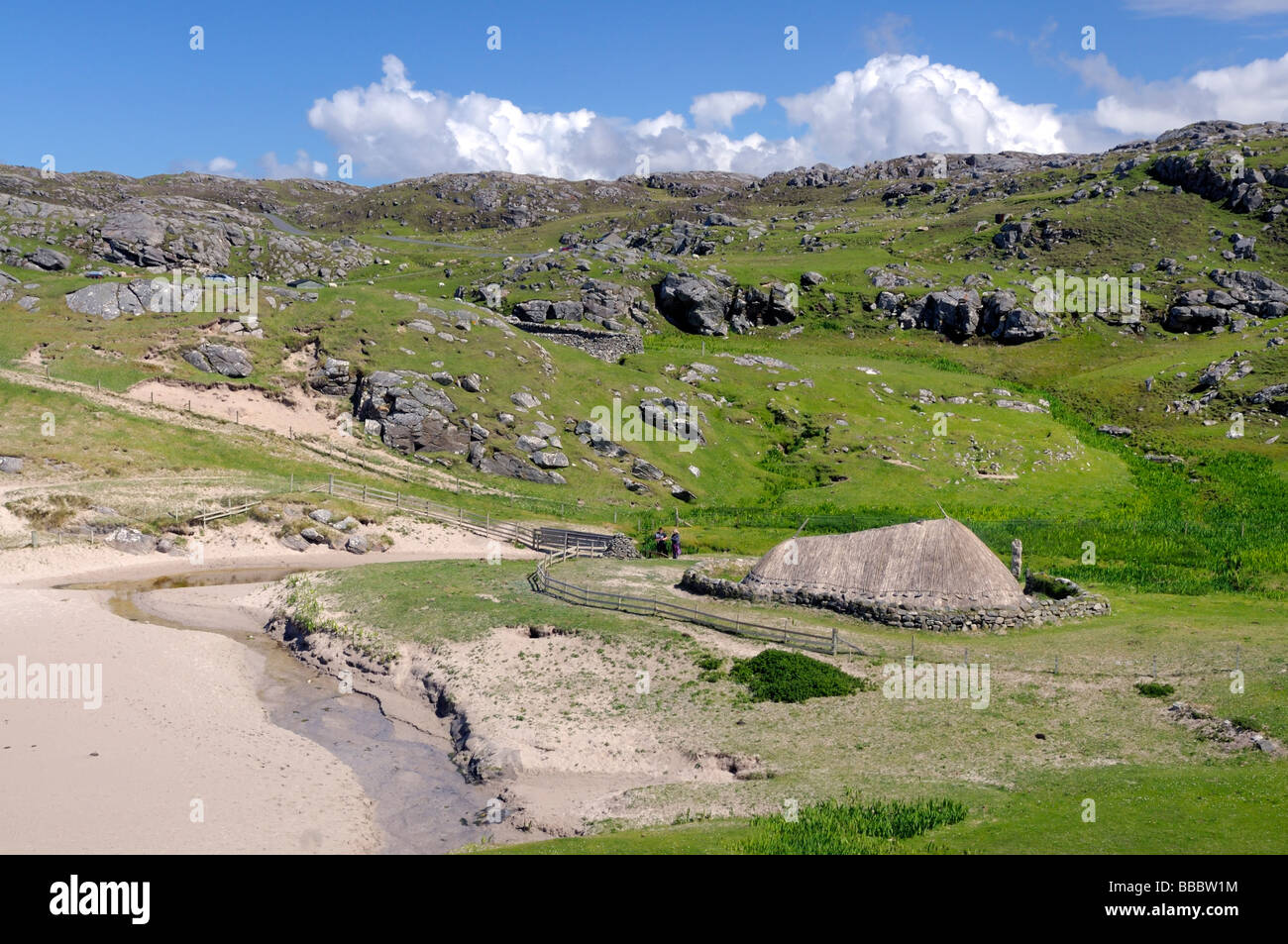 Reconstructed Iron Age House at Bosta on Great Bernera, Isle of Lewis, Western Isles, Outer Hebrides, Scotland Stock Photo