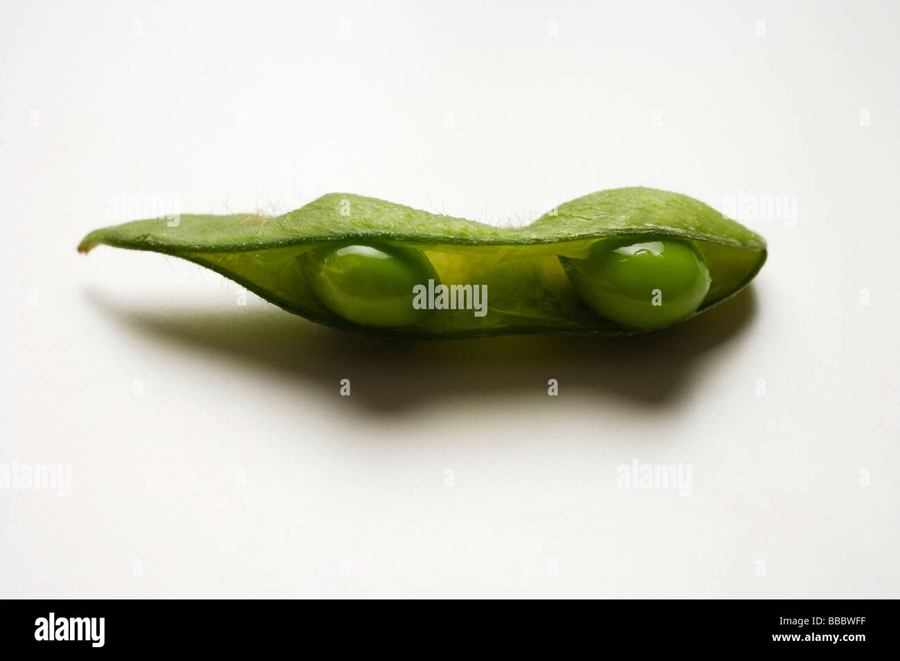 single green edamame bean with pea pod broken Stock Photo