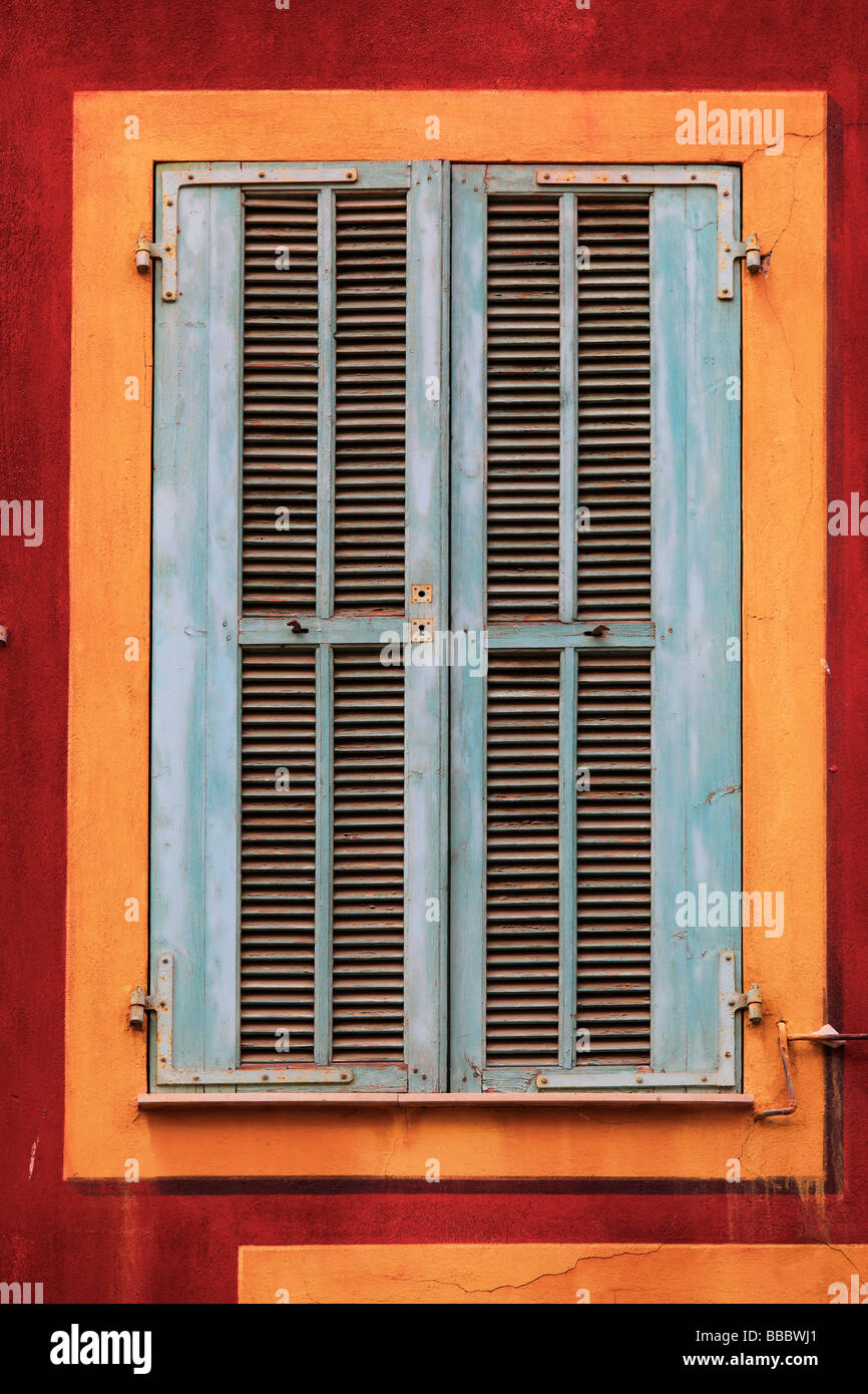 Typical French window on residential building in the Vielle Ville old town part of Nice France Stock Photo