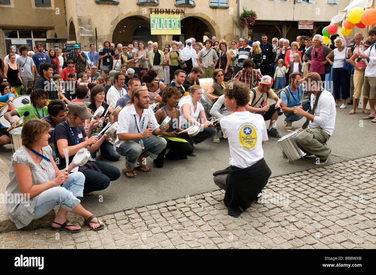 France. Informal band of drummers providing entertainment as part of