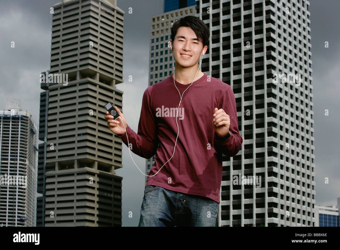 Man listening to MP3 player Stock Photo