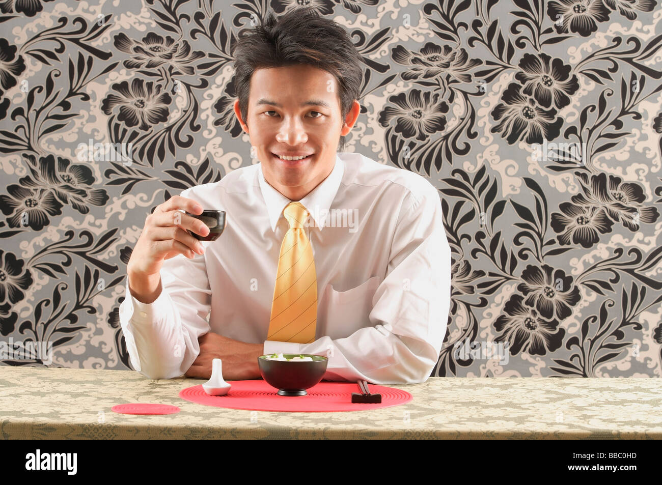 Man having meal at restaurant Stock Photo