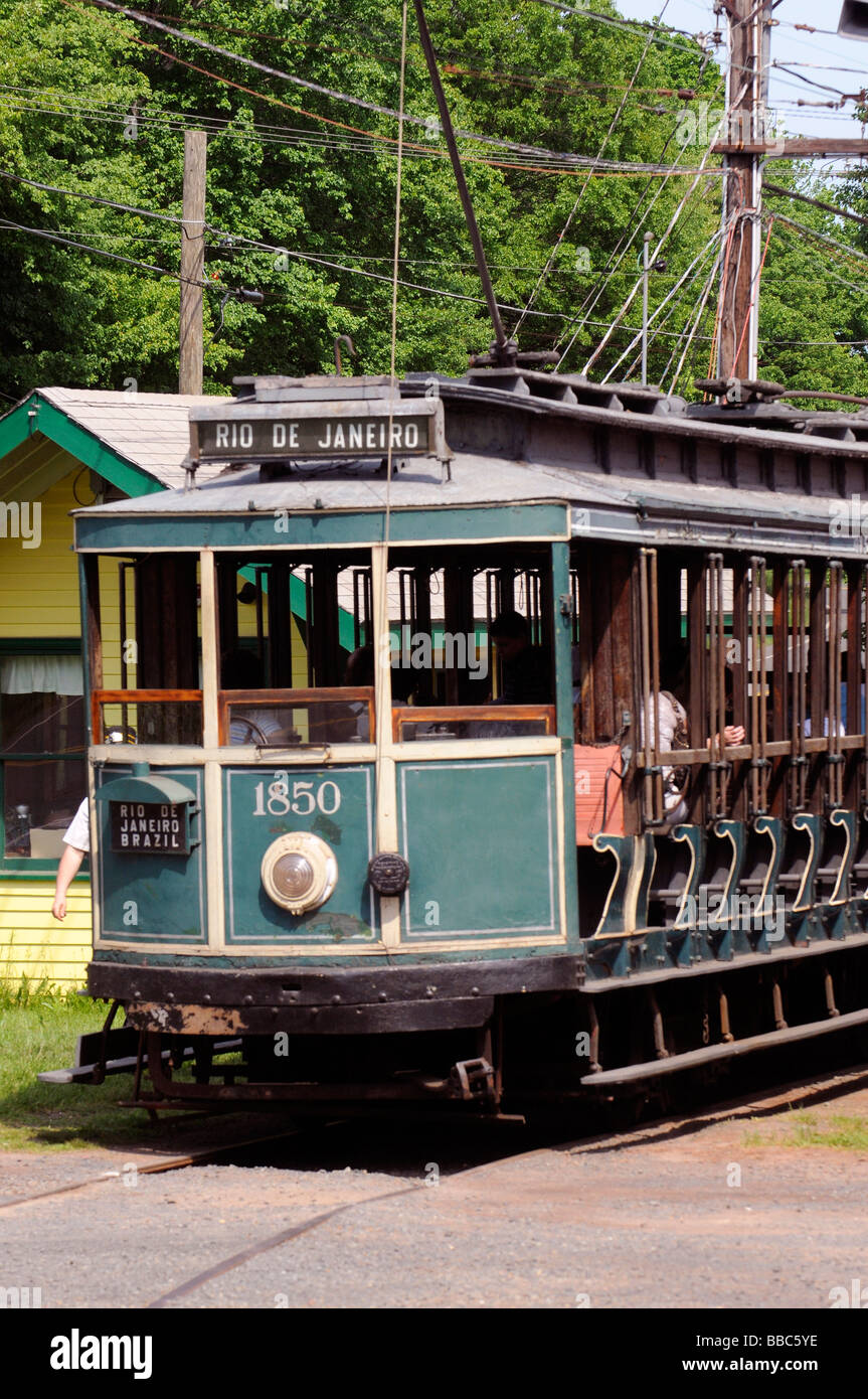 People going for ride in electric powered trolleys at Connecticut trolley museum Stock Photo Alamy