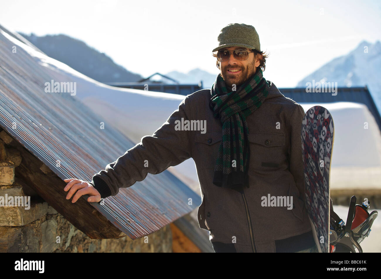 Snowboarder in casual wear. Stock Photo