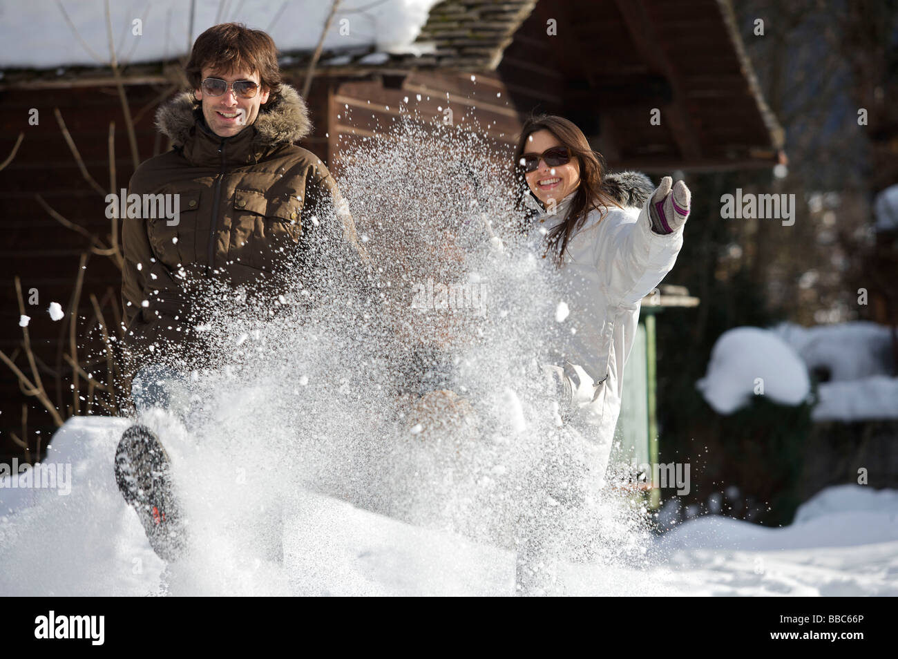 Couple in casual ski wear. Stock Photo