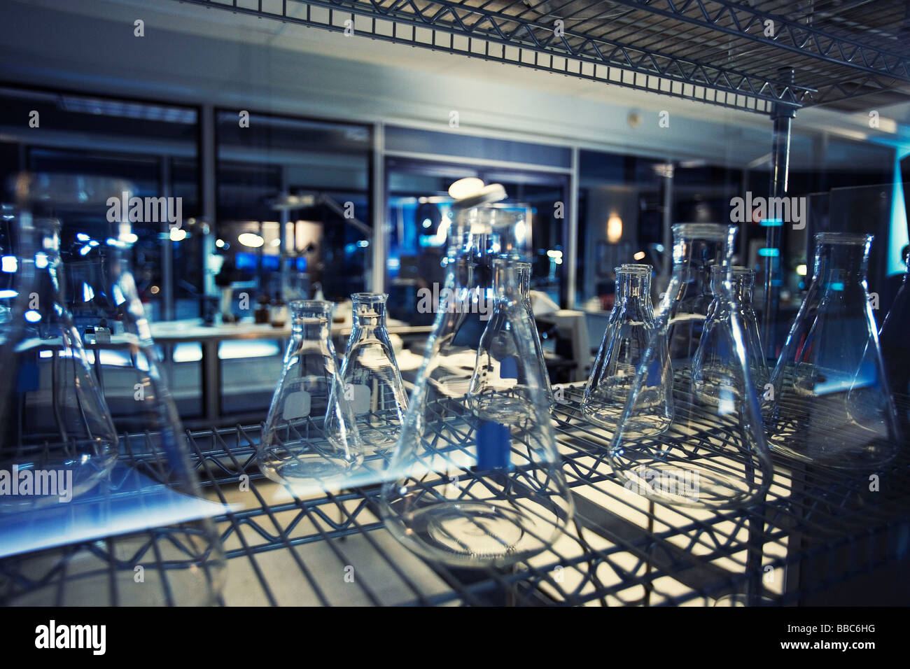 Beakers and flasks in lab Stock Photo Alamy