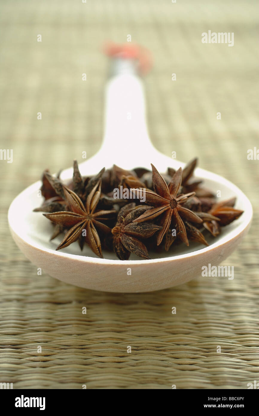 Still life of Star Anise in spoon Stock Photo