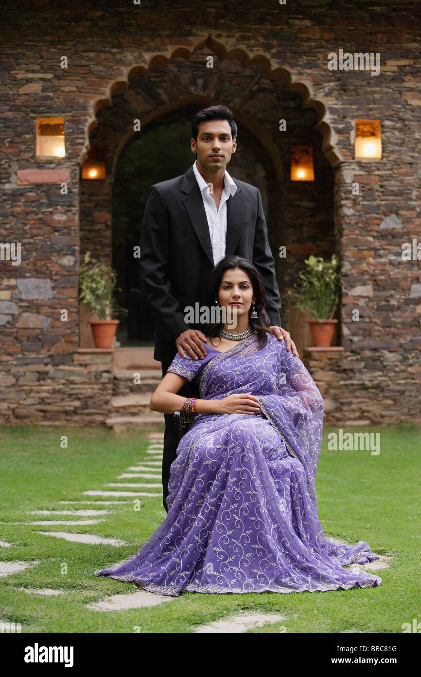 young couple posing for outdoor portrait Stock Photo