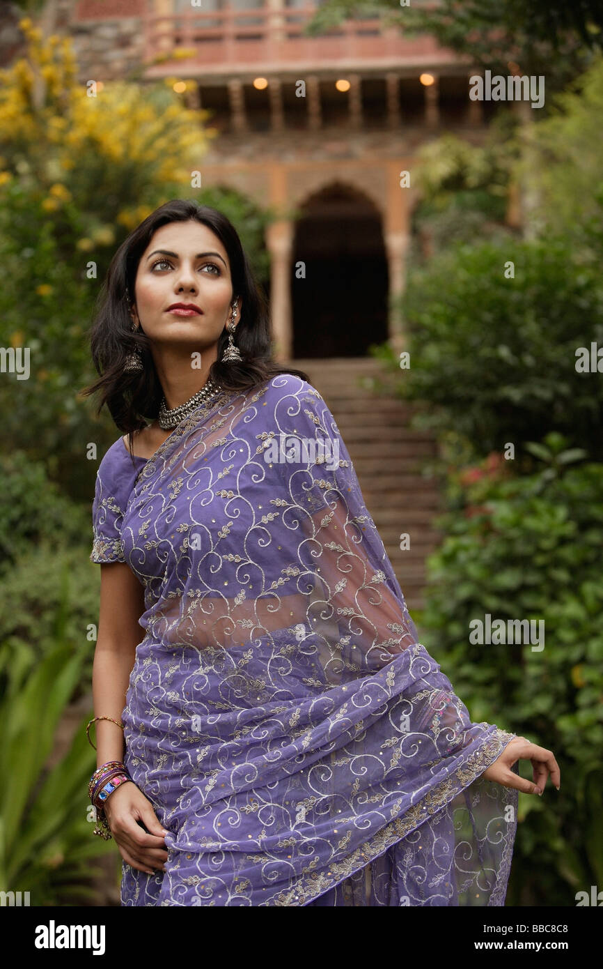 young graceful woman in sari Stock Photo