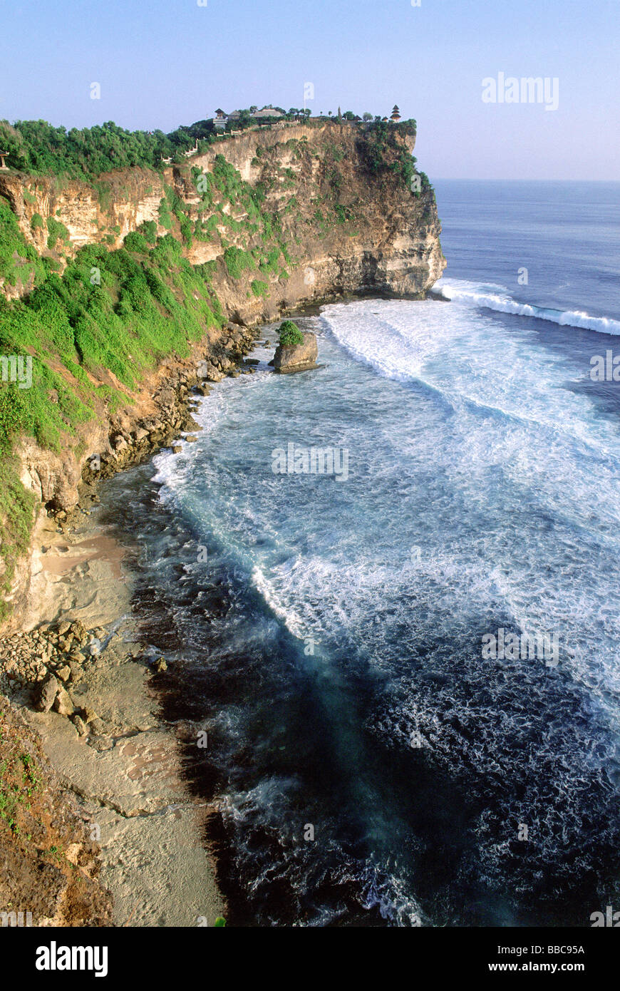 Indonesia, Bali, Uluwatu, View of cliffs and temple. (grainy Stock ...