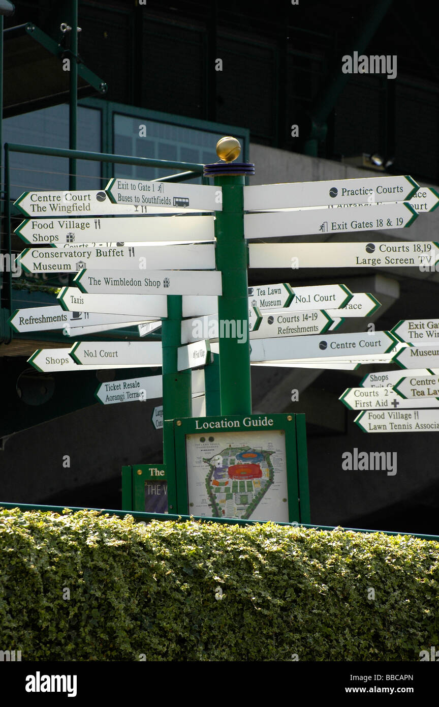Visitor signs waiting to be put into place in preparation for the annual championships at the  All England Lawn Tennis Club Stock Photo