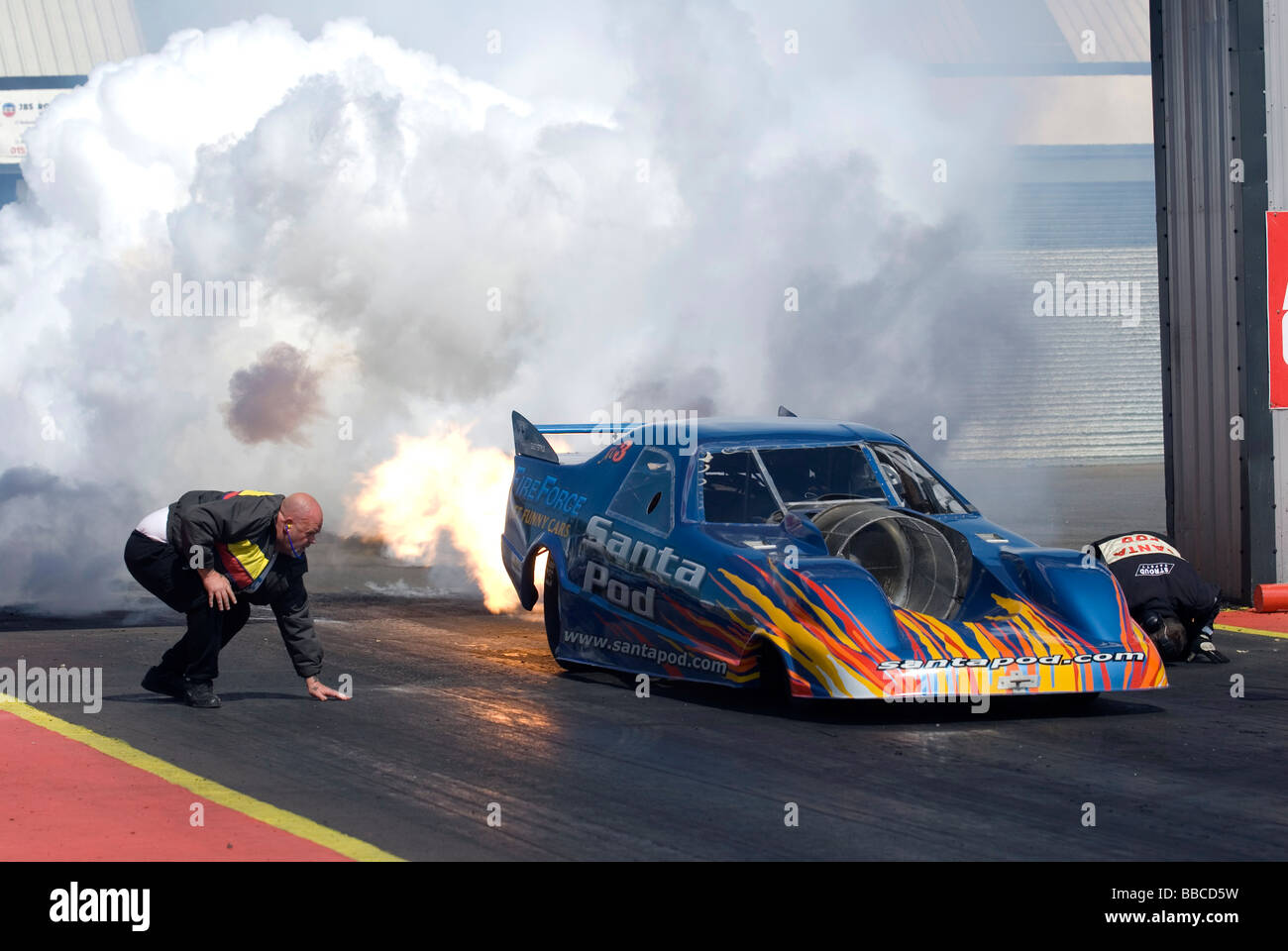 Martin Hill in Fireforce 3 Jet Funny car at The Main Event, FIA European Drag Racing at Santa Pod Raceway Stock Photo