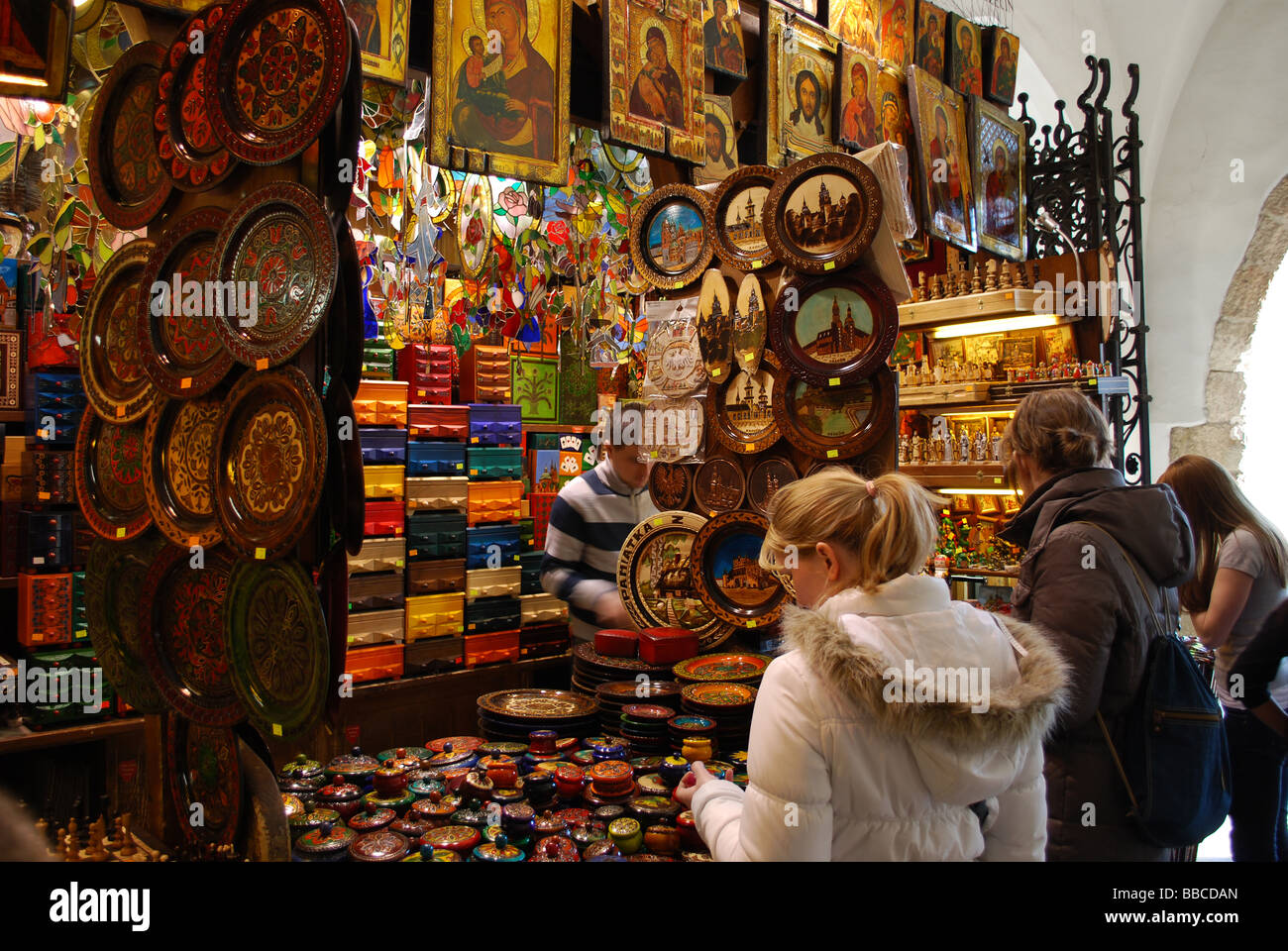 Shopping in the Cloth Market in the Centre of Krakow (Cracow), Poland